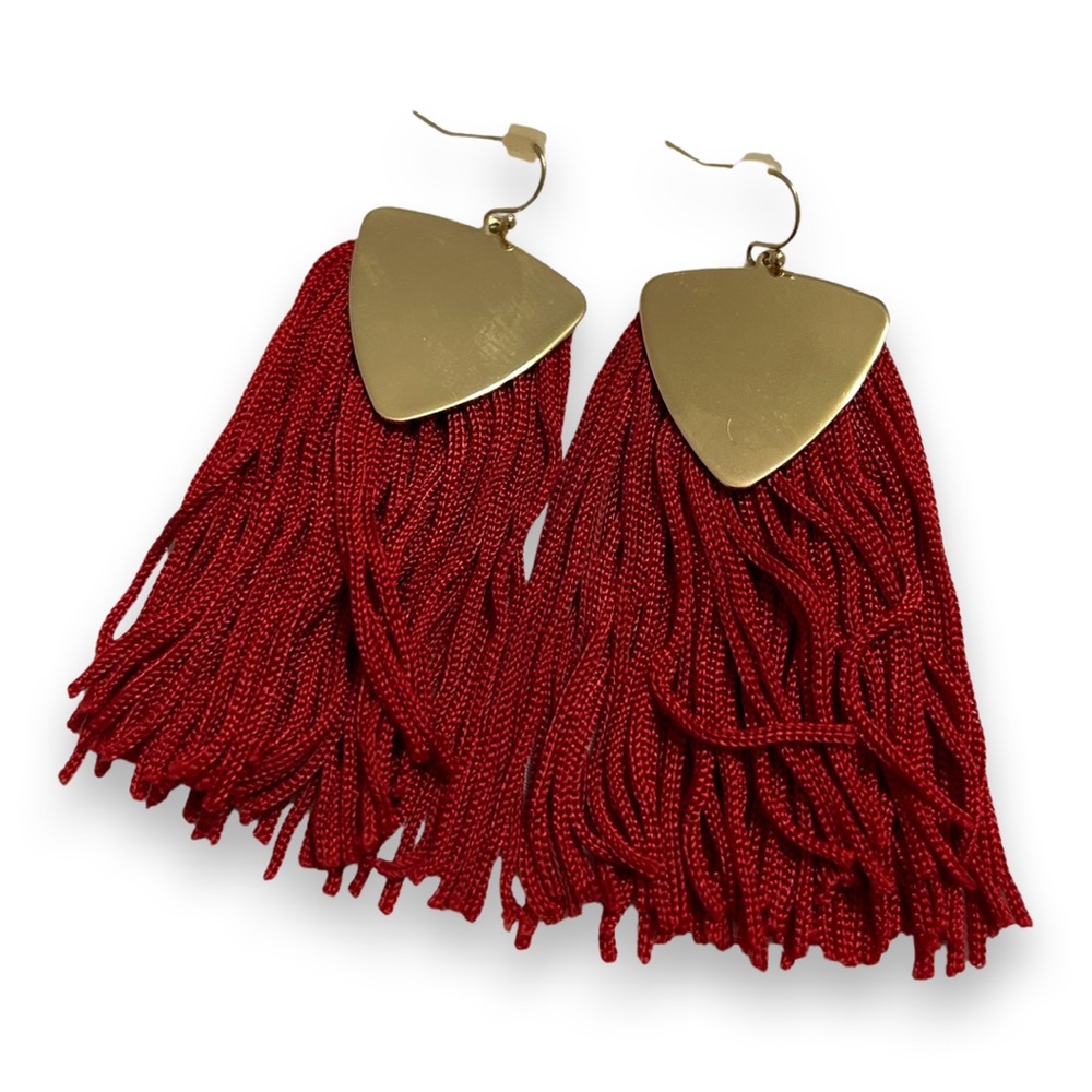 Red & Gold Statement Tassel Earrings
